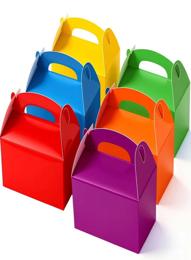 Bgtecho 24 Pack Gable Treat Boxes, 6.2 x 3.6 x 3.4 Inch Colorful Paper Gift Boxes, Colored Party Favor Box With Handle, Goodie Candy Box for Snacks Cookie Candy Birthday Wedding Party Supplies - Image 1